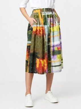 Ivko Tartan Print Pastel Green Pleated Midi Skirt A-line Cotton 36 Small 221152